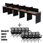 Estação De Trabalho 10 Lugares 450x120cm + 10 Cadeiras Wave P