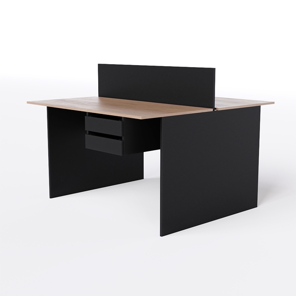 Estação De Trabalho 2 Lugares Com 2 Gavetas 150x120 Preto Com