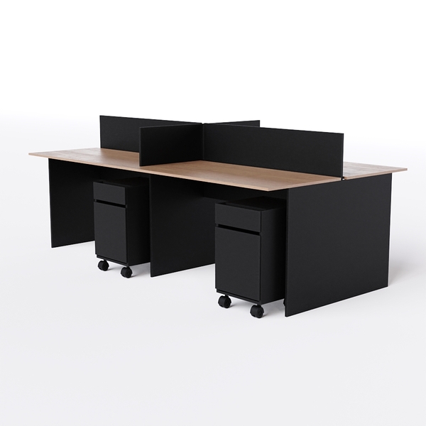 Estação De Trabalho 4 Lugares 300x120 Com Gaveteiro De 2 Gave