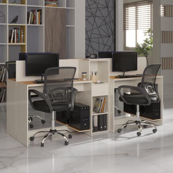 Estação De Trabalho 4 Lugares Office Smart 4 Mesas 2 Armários