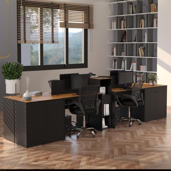 Estação De Trabalho 4 Lugares Office Smart 4 Mesas 2 Armários