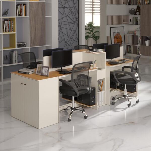 Estação De Trabalho 4 Lugares Office Smart 4 Mesas 2 Armários