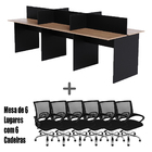 Estação De Trabalho 6 Lugares 270x120cm + 6 Cadeiras Wave Pre