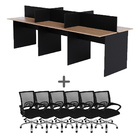 Estação De Trabalho 6 Lugares 270x120cm + 6 Cadeiras Wave Pre