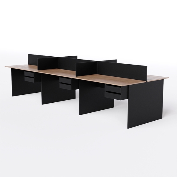 Estação De Trabalho 6 Lugares Com 2 Gavetas 450x120 Preto Com