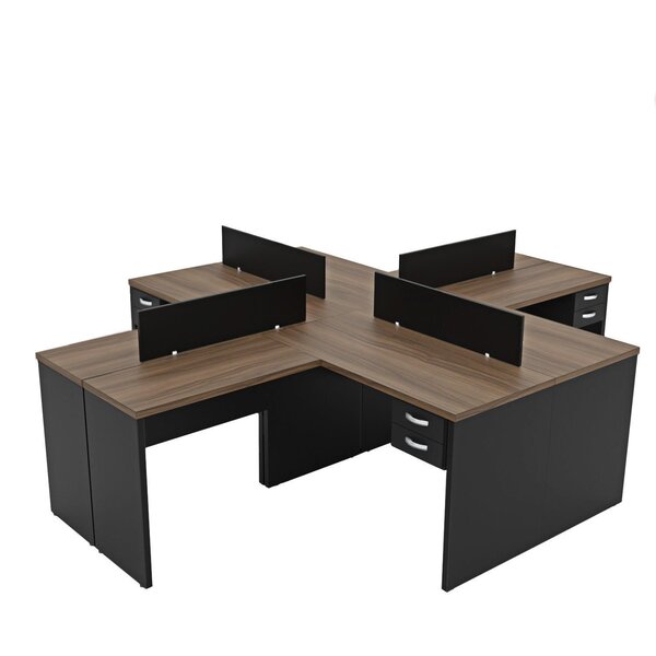 Estação De Trabalho Com 4 Escrivaninhas Em L Office Nogal/pre