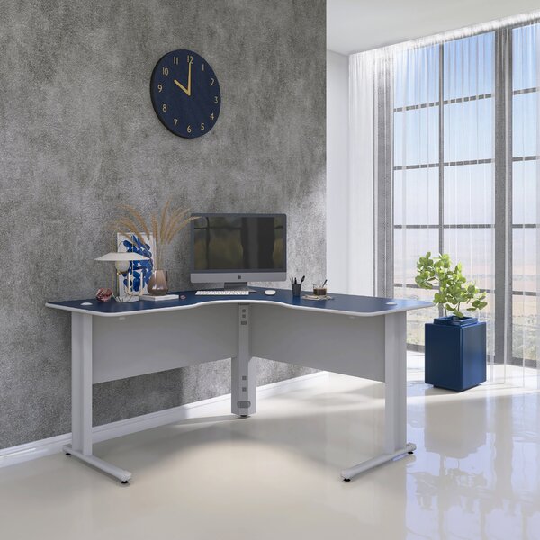 Estação De Trabalho Mesa Plataforma Escritório Em L Com Passa