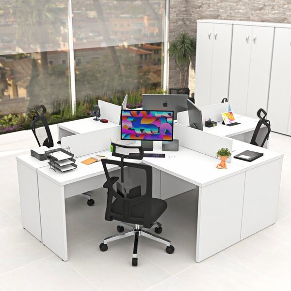 Estação De Trabalho Mesas Em L 4 Lugares 120cm X 60cm Branco