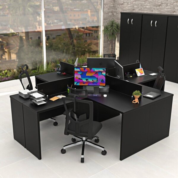 Estação De Trabalho Mesas Em L 4 Lugares 120x60 Preto