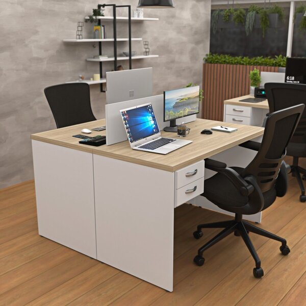 Estação Trabalho Plataforma 120x60 Cm 2 Lugares Com 2 Gavetas