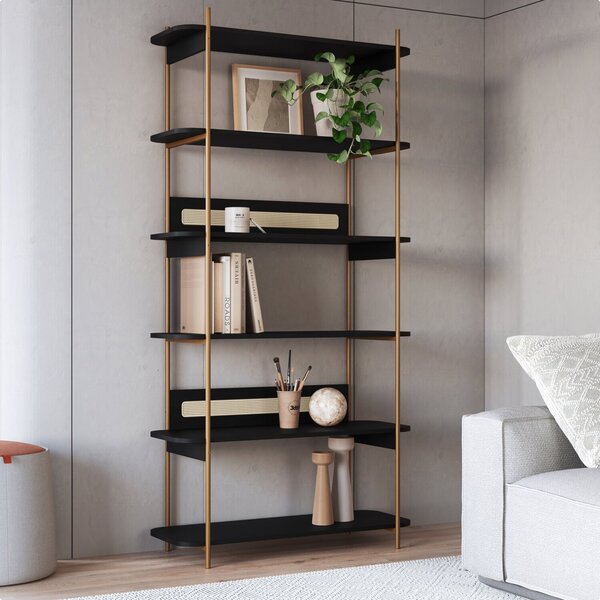 Estante 180 Cm 6 Prateleiras Palhinha Pé Metal Dourado Nero N