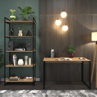 Estante 190cm De Aço Negro Com Prateleiras De Madeira