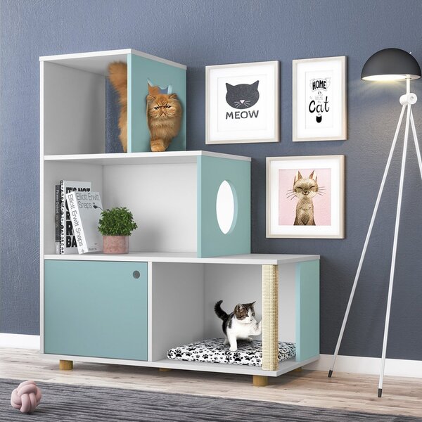 Estante 1 Gaveta 3 Prateleiras 1 Arranhador Espaço Pet Siames