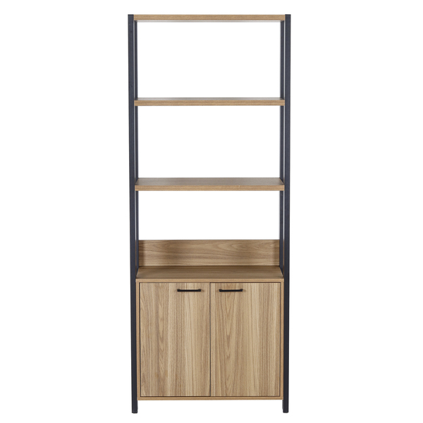 Estante 2 Portas 183x73cm Madeira Mel e Preto Sky Caemmun