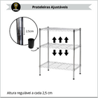 Estante 3 Prateleiras Reguláveis Aramadas Aço Cromado Multiuso