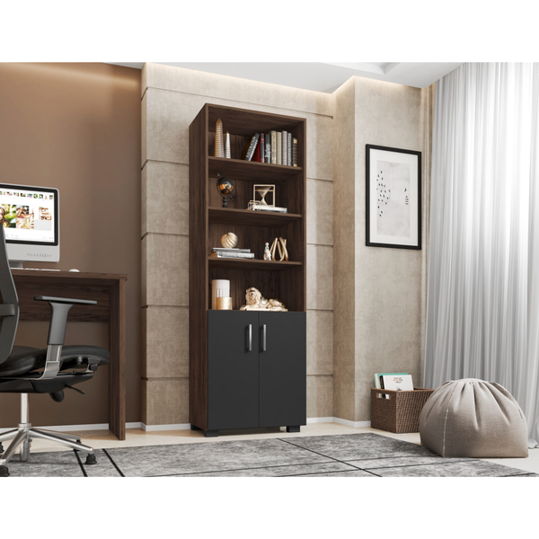 Estante 5 Prateleiras Livreiro Cor Avelã E Portas Pequenas -