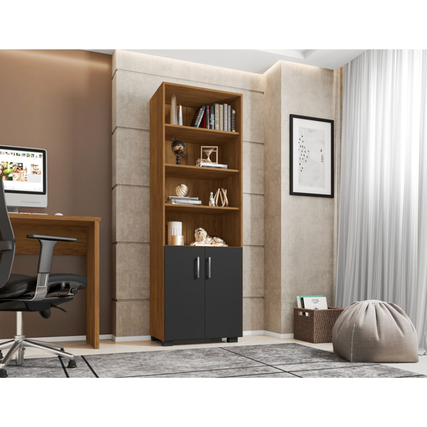 Estante 5 Prateleiras Livreiro Cor Freijó E Portas Pequenas -