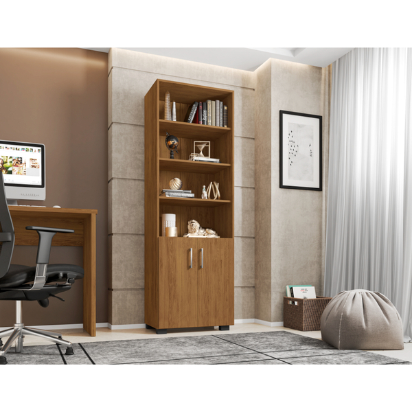 Estante 5 Prateleiras Livreiro Cor Freijó E Portas Pequenas -