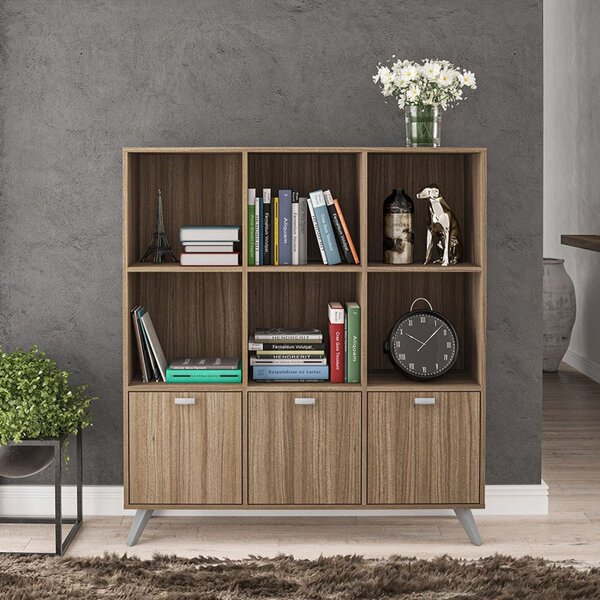 Estante 6 Nichos E 3 Portas Castanho Ouro Preto  Castanho