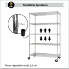 Estante Aço Cromado 5 Prateleiras Reguláveis Aramada Multiuso