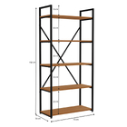 Estante de Metal e Madeira Aço e MDP com 5 Prateleiras Canela e Preto Fosco Industrial 152x72x33cm 35kg Crome