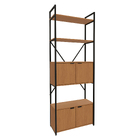 Estante de Metal e Madeira Aço e MDP com 6 Prateleiras 4 Portas Canela e Preto Fosco Industrial 202x72x33cm 40kg Crome