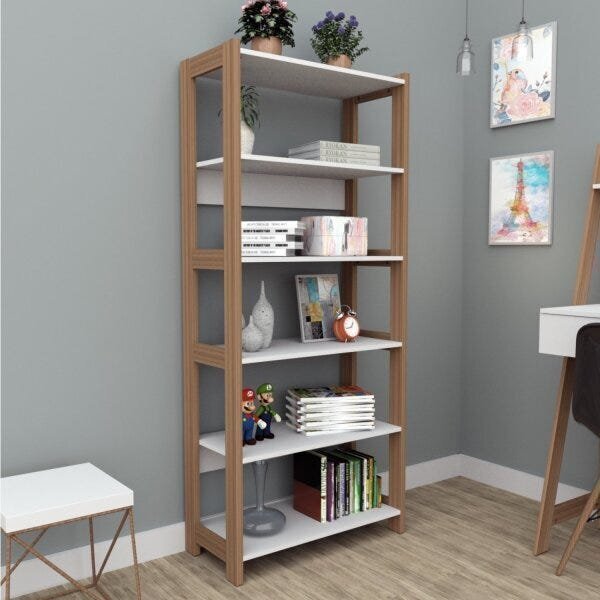 Estante Alta Com 5 Prateleiras Appunto Branco E Castanho