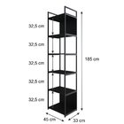 Estante Alta Com 6 Prateleiras 185x45x33cm Com Fundo Yon Preto