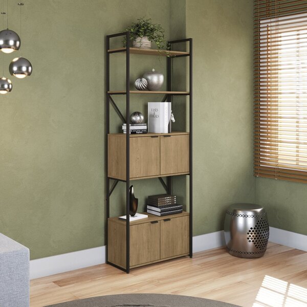 Estante Alta Com Porta Freijó/preto Fosco