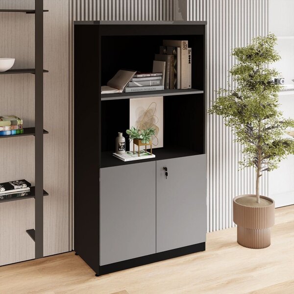 Estante Armário 160cm Para Escritório Com 2 Portas Puxadores