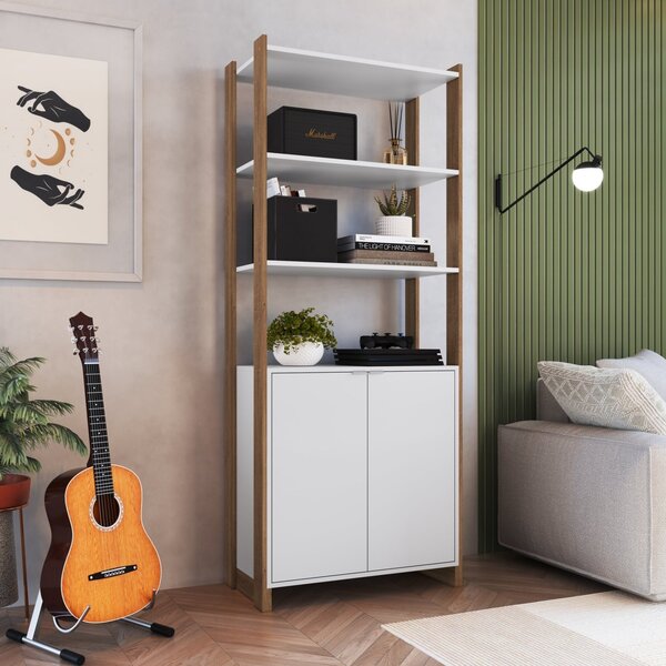 Estante Armário Multiuso 2 Portas E 4 Prateleiras Mel / Branco