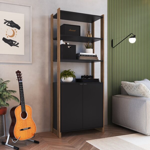 Estante Armário Multiuso 2 Portas E 4 Prateleiras Mel / Preto