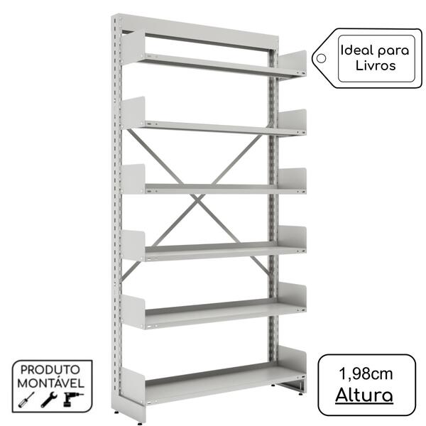 Estante Biblioteca De Parede Com 06 Bandejas - 1,98x0,96x0,33
