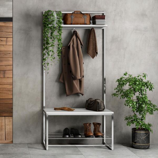 Estante Cabideiro Carraro Tubo Cromado Com Banco Branco