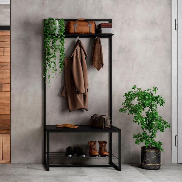 Estante Cabideiro Carraro Tubo E Banco Preto Fosco