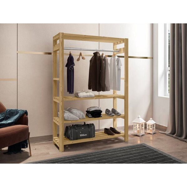 Estante Com Cabideiro E 3 Prateleiras Livorno  Pinus