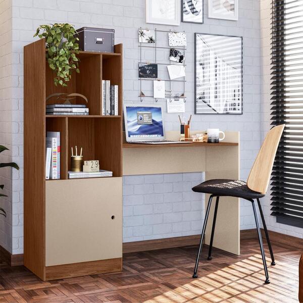 Estante Com Mesa Zara Avelã/fendi Metalic