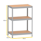 Estante De Aço Pesada 125x92x60 3 Prat. Mad. Pandin - Cinza