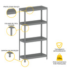 Estante De Aço Pesada 185x92x40 4 Prat. Aço Pandin - Cinza