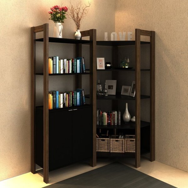 Estante De Canto 2 Portas 136cmx166cm Az Preto/nogal