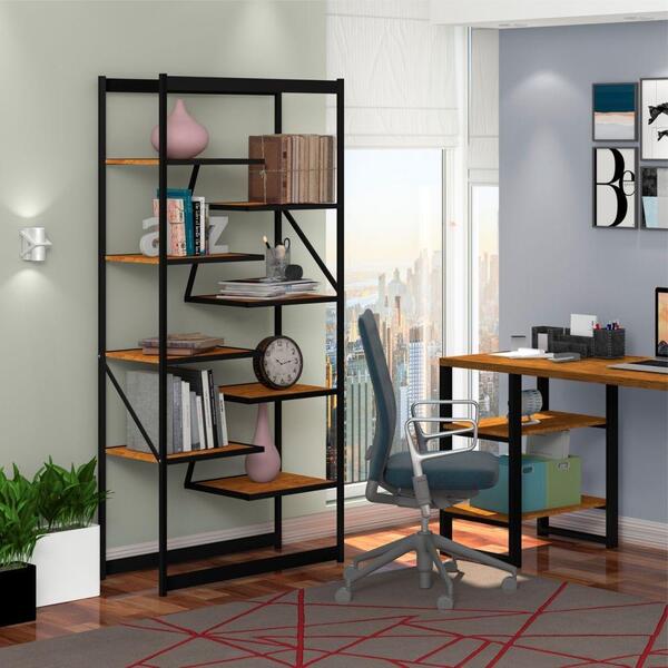 Estante De Escritório Leon Preto Canela Rustico