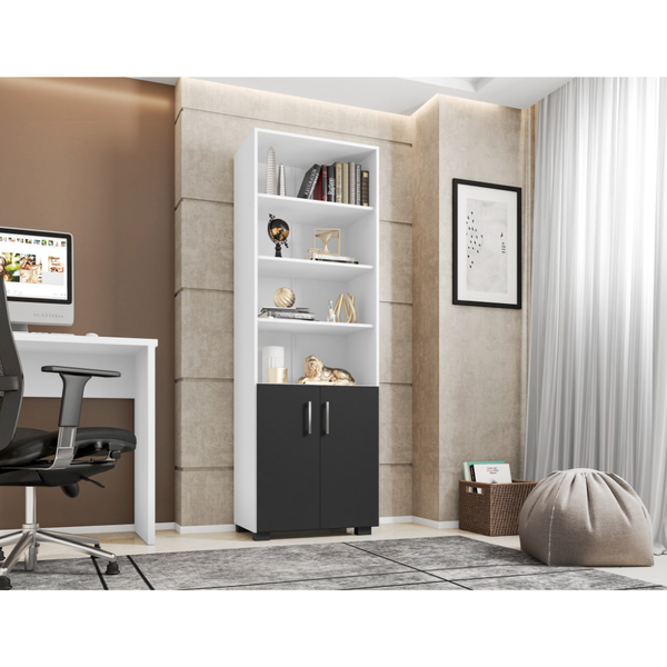 Estante De Livro Madeira Sala Branco E Porta Pequena Preto