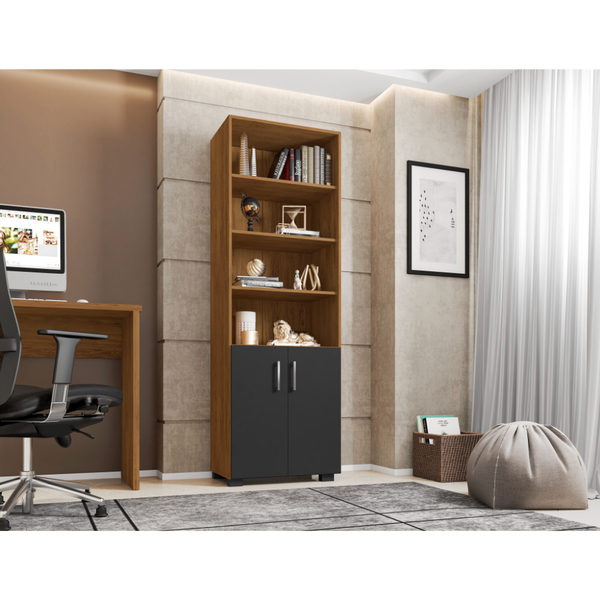 Estante De Livro Madeira Sala Freijó E Porta Pequena Preto