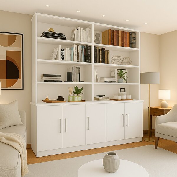 Estante De Livros 5 Portas 8 Prateleiras Moderno Branco