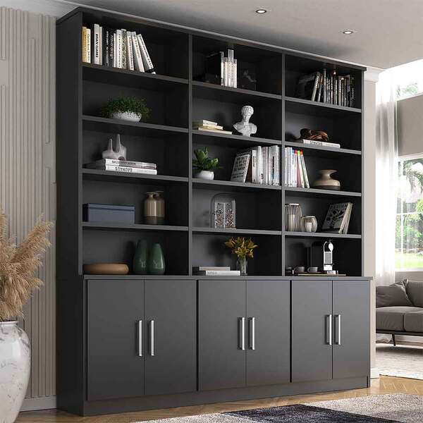 Estante De Livros Grand Reggia 6 Portas 15 Prateleiras Preto