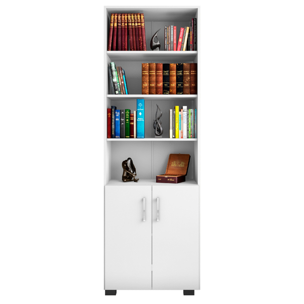 Estante De Madeira Branco Sala 5 Prateleiras Portas Branco