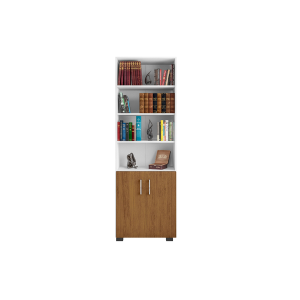 Estante De Madeira Branco Sala 5 Prateleiras Portas Freijó