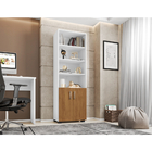 Estante De Madeira Branco Sala 5 Prateleiras Portas Freijó