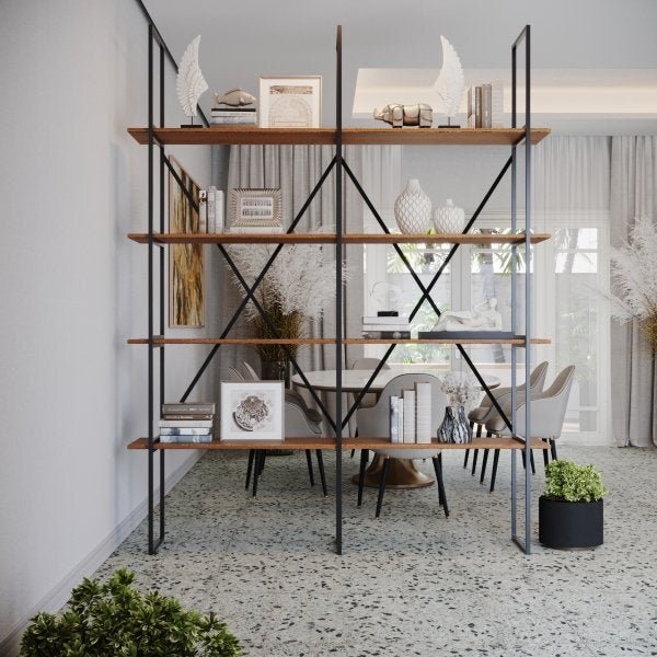 Estante De Madeira E Metalon Para Sala De Estar Classic - Cum