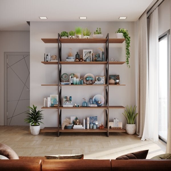 Estante De Madeira E Metalon Para Sala De Estar Expanse - Cas